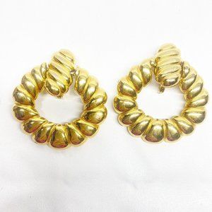 Puffy Door knocker Clip Earrings Money Gold Tone Large